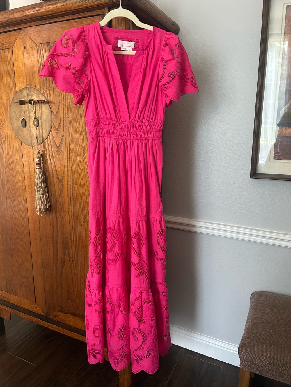 Anthropologie Somerset Hot Pink Eyelet Maxi Dress